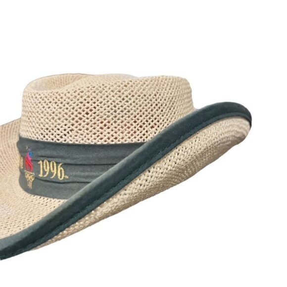 Atlanta 1996 Straw Sun Hat Women's 'The Game' Olympics 100 Green Tie One Size - Picture 4 of 11